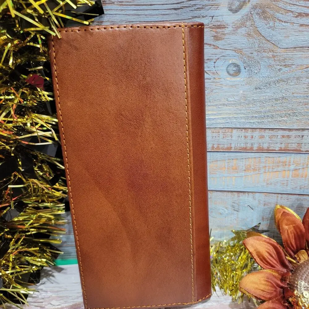Centenario Western Wallet Basketweave Handtooled Real Leather Bifold Long Brown
